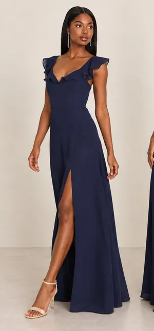 LULUS Prom Wedding Bridesmaid Elegant Romantic Flowy Chiffon Maxi thumbnail 1