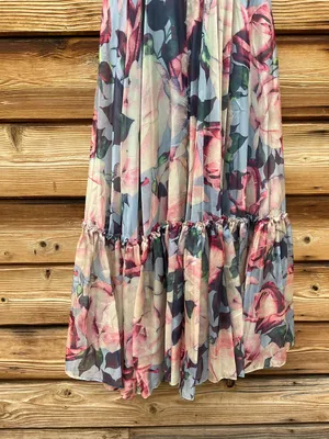 Mac Duggal Size 2 Blue Floral Flutter Lace Trim Midi Dress Gown thumbnail 12