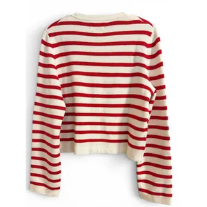 Urban Revivo Striped Cardigan Red White Gold Button Crew Neck‎ Knit Sweater thumbnail 4