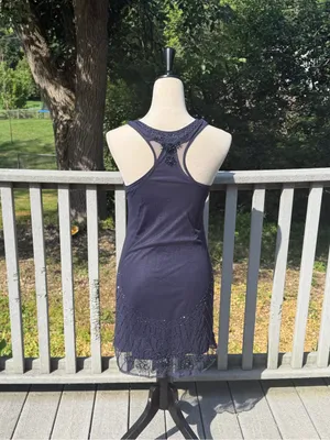 American Eagle Navy Beaded Mesh Hem Dress XS Y2K Boho Glam Embellished thumbnail 7