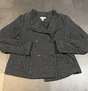 Ann Taylor LOFT TweedOne Button Blazer Jacket Black‎ Charcoal Size S thumbnail 1