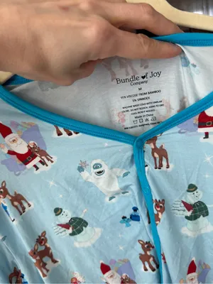Bamboo Christmas pajamas shirt top short sleeve henley Rudolph santa reindeer thumbnail 2