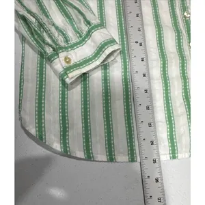 LOFT Green Striped Ruffle Long Sleeve Button Blouse M Cotton Top Peasant Modest thumbnail 13