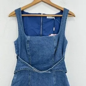Avec‎ Les Filles Denim Mini Dress Square Neck Sleeveless Harness Denim Body-Con thumbnail 4