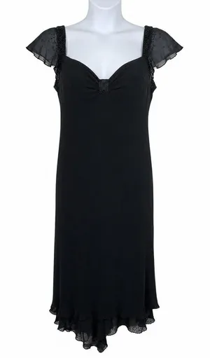 VTG 90s Y2K Jones New York Black Babydoll Beaded Silk Sheer Lined Dress 14 thumbnail 1