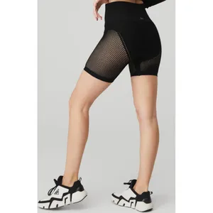 Alo Seamless High-Waist Limitless Open Air Shorts Black Edgy Sheer Mesh Cut-Outs thumbnail 2