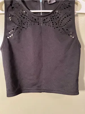 Sparkle & Fade Women's Size Medium Laser Cut Crop Top Black Zip Back High Neck thumbnail 4