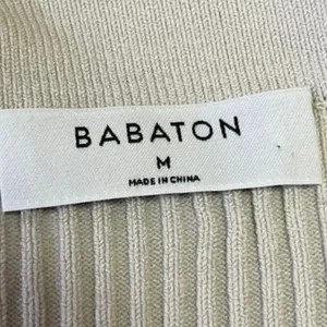 Aritzia Babaton White Ribbed Knit Vneck Collar Long Sleeve Crop Polo Shirt Top M thumbnail 3