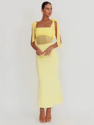 $115 NWT Selfie Leslie Starry Eyed Mesh Waist Maxi Dress Lemon XL thumbnail 3