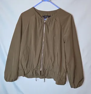 Zara NWT green drawstring waist zipper front jacket thumbnail 1