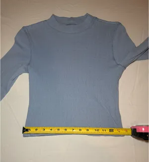 American Eagle Light Blue Pointelle Mock Neck Crop Long Sleeve Size Medium EUC thumbnail 7