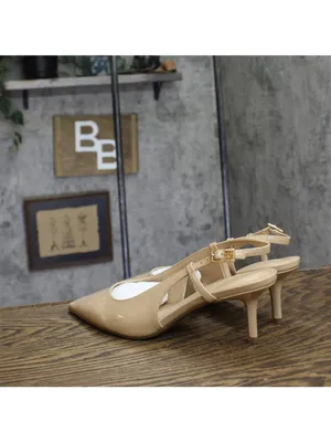 Tommy Hilfiger Cerizza Patent Faux Leather Slingback Pumps Ivory Brown 9.5M thumbnail 2