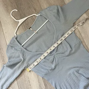 Free People Top cotton v neck scrunch babydoll womens Blue medium coquette girly thumbnail 3