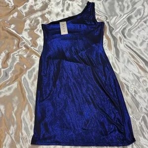 Metallic Blue Dress Y2K 2000s Futuristic Chic Going Out Cocktail Party Mob Wife thumbnail 4