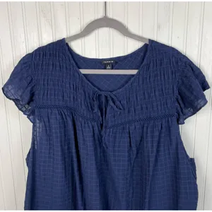 Torrid Smocked Yoke Top Size 4X Navy Blue Peplum Short Flutter Sleeves Cotton thumbnail 5