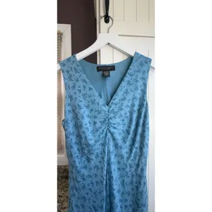 Vintage Banana Republic Y2K 2002 Blue Floral Ruched Midi Dress Size 6 thumbnail 3