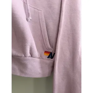 Aviator Nation 5 Stripe‎ Cropped Zip Hoodie Relaxed Mauve/White Neon Size XS thumbnail 7