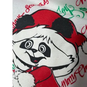 Vintage Christmas Panda Graphic Sweatshirt White Red Green Holiday Pullover L thumbnail 3