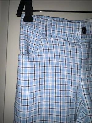Hollister high rise Light Blue Plaid flared Pants thumbnail 4