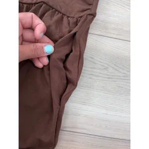 PrettyGarden Brown Strapless Wide Leg Jumpsuit Large Smocked Tube‎ Top Pockets thumbnail 4