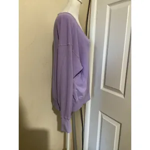 Offline by Aerie Purple Waffle Knit V Neck Long Sleeve Thumbhole Top XS thumbnail 2