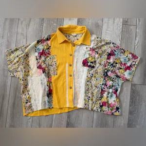 POL Floral/Lace Oversized Crochet Contrast Patchwork Boho Hippie Blouse small thumbnail 4