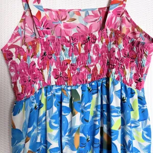 Tiered Floral Maxi Dress Square Neck Smocked Bodice Strappy Summer Vacation thumbnail 5