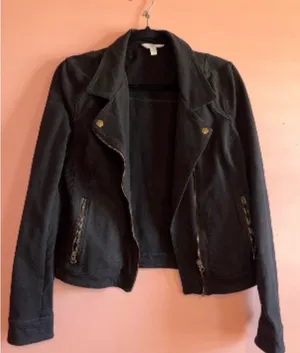 Time and Tru Black Moto Jacket with Gold-Tone Hardware thumbnail 1