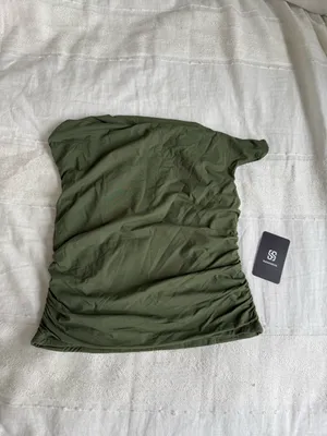 SUUKSESS Amazon off the shoulder rouched olive green top thumbnail 3