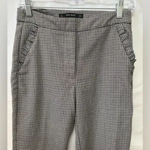 Zara Basic Houndstooth Black White Pants Ruffle Pockets Size‎ Small thumbnail 2