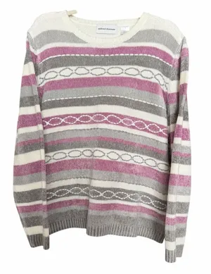 Alfred Dunner Acrylic Striped‎ Pullover Sweater Pink Women's Size Large thumbnail 1