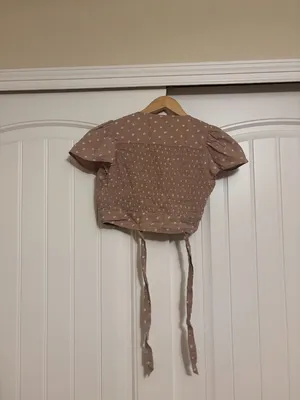 American Eagle Wrap Blouse Small Light Brown Floral Print Short Sleeve Smocked thumbnail 3