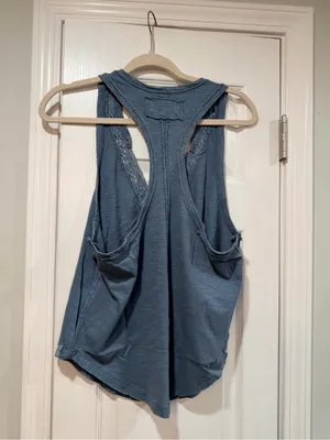 NWOT Free People We The Free Size XS Blue Crochet Trim Racerback Layer Tank Top thumbnail 10