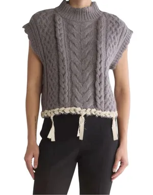 NEW Boho Elie Tahari Gray Cropped Cable Knit Mohair Blend Gray Cottage thumbnail 1