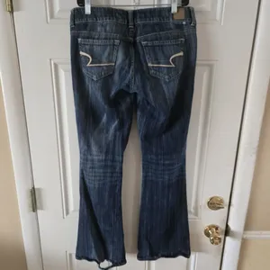 American Eagle Artist Flare Jeans Womens 8 Blue Low Rise Stretch Dark Wash Y2K thumbnail 2