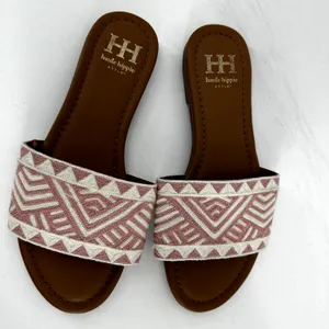 Haute Hippie Sandals Slide Wide Strap Open Toe Embroidered Aztec Print Pink 8.5 thumbnail 4