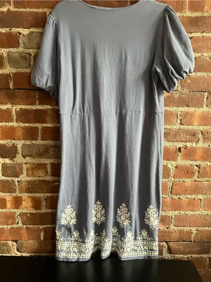 Garnet Hill Orion Embroidered Knit Dress Slate Blue Size Medium thumbnail 5