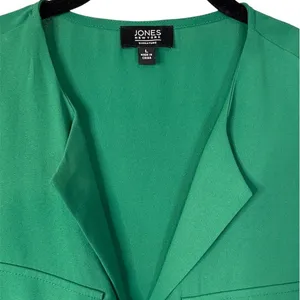 Jones New York Signature Blouse Womens L Green V-Neck Sleeveless Pocket thumbnail 3