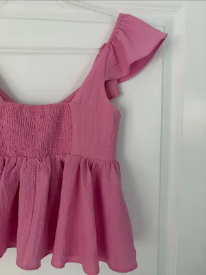 Urban Outfitters Pink Ruffle Tie-Front Top Size XS thumbnail 7