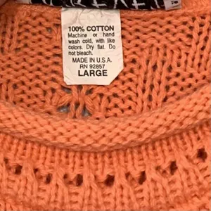 Vintage 80s Cotton Sweater Size Large Orange Roll Neck Hem Fisherman Dopamine thumbnail 5