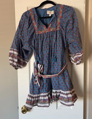 Cleobella Magdalena Lotus Blue Floral Mini Dress Sz S thumbnail 1