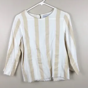 Sincerely Jules Striped Cream Ivory Tan and White Boho Blouse Size Small S thumbnail 3