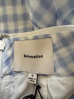Reformation Piper Skirt Mini Crystal Check Blue White Plaid size 6 NWT thumbnail 7