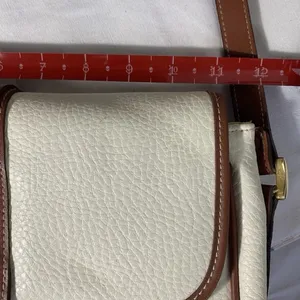 Vintage Style Ivory & Brown Faux Leather Crossbody Shoulder Bag Preowned thumbnail 12