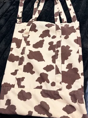 Canvas Cowprint Tote Bag in Brown and Cream thumbnail 2
