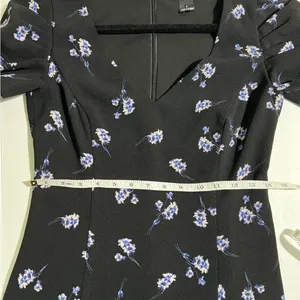 Club Monaco Floral Puff‎ Sleeve V-Neck Mini Dress Black Blue Size 2 thumbnail 12