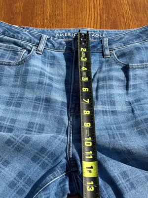 American Eagle Mom Straight Jeans Women 12 Short Blue Plaid Stretch thumbnail 6