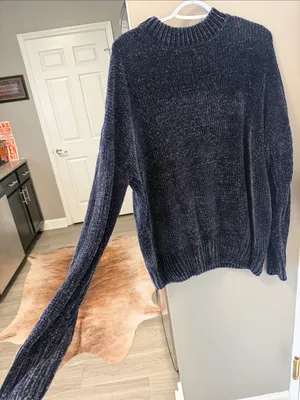Zenana Premium Soft Grayish Blue Chenille Velvet Oversized Sweater Size Small thumbnail 3