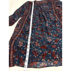 Joie 100% Silk Floral Boho Dress S Blue Burgundy Paisley Print thumbnail 4