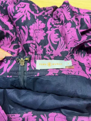 Tory Burch Jodie Floral Linen Cotton Fit & Flare Dress Purple Navy Size 6 thumbnail 9